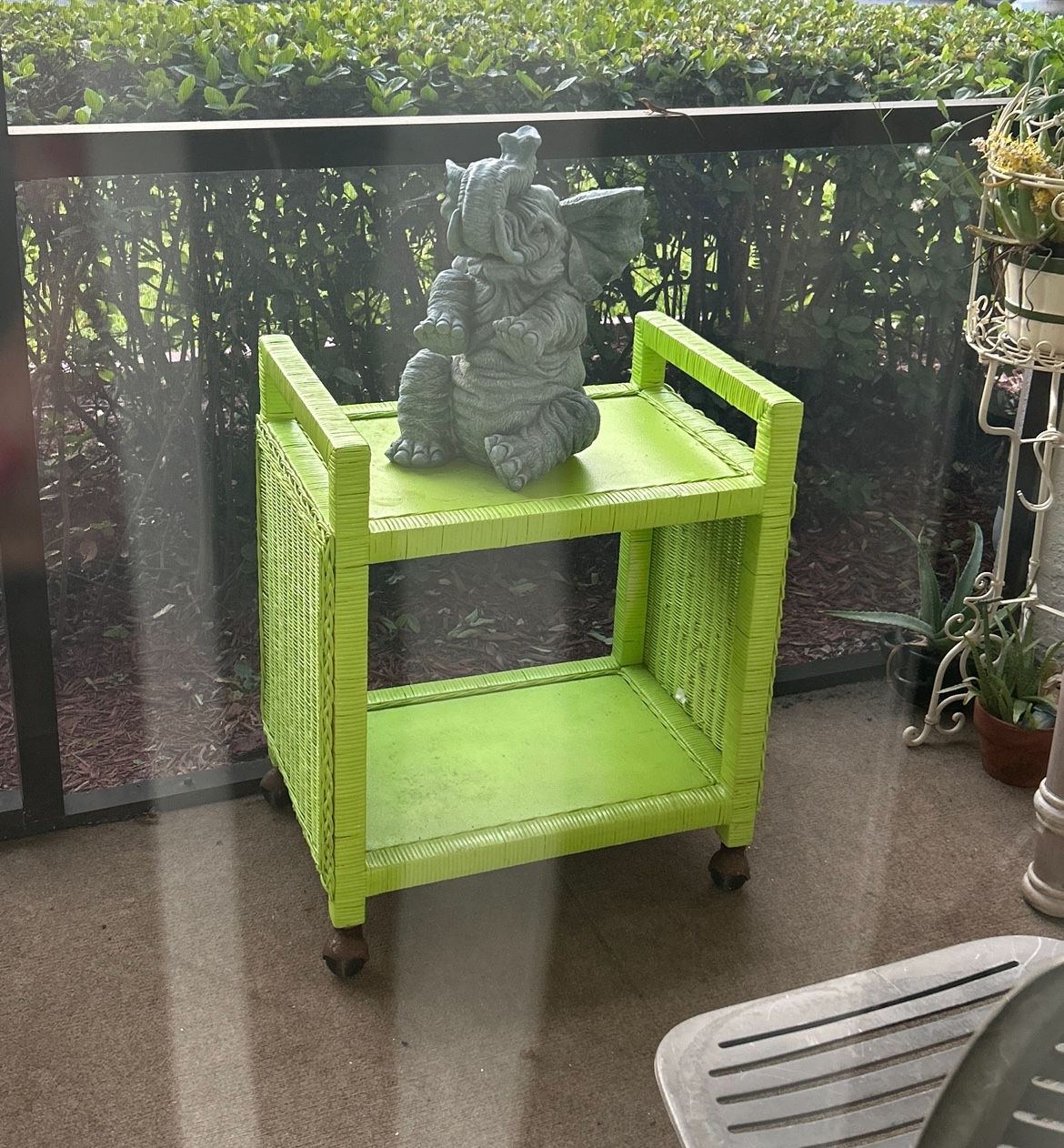 Cute Green Rolling Patio Garden Cart Wicker Can Be Repainted To Color To Suit You Rolling TV Stand