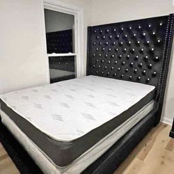 EXTRA TALL HEADBOARD - Velvet Bed In BLACK