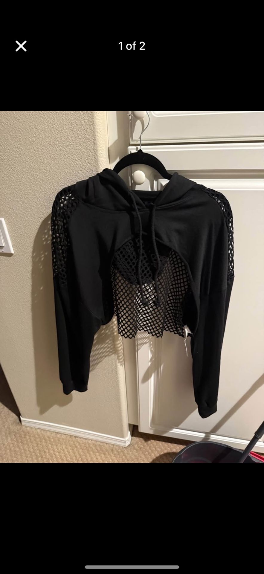 New Cropped Fishnet Hoodie Sweater Shrug 