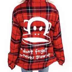 Paul Frank Quote Plaid Flannel long sleeve shirt size Large (unisex fit)
