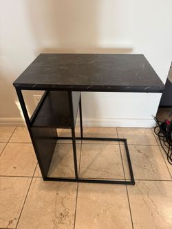 Modern Black Faux Marble C-Shaped Side Table
