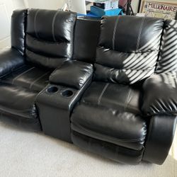 Black Leather Reclining Loveseat 