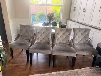 Set of 4 Gray Velvet Tufted Dining Chairs
