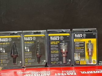 KLEIN TOOLS  2 STEPS BIT#11 And #14 And 2 CARBIDE -TIPPED  HOLE  CUTTER #31876 And #31875  All 4 For $75