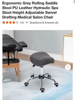 Ergonomic Grey Rolling Saddle Stool PU Leather Hydraulic Spa Stool Height Adjustable Swivel Drafting Medical Salon Chair
$35