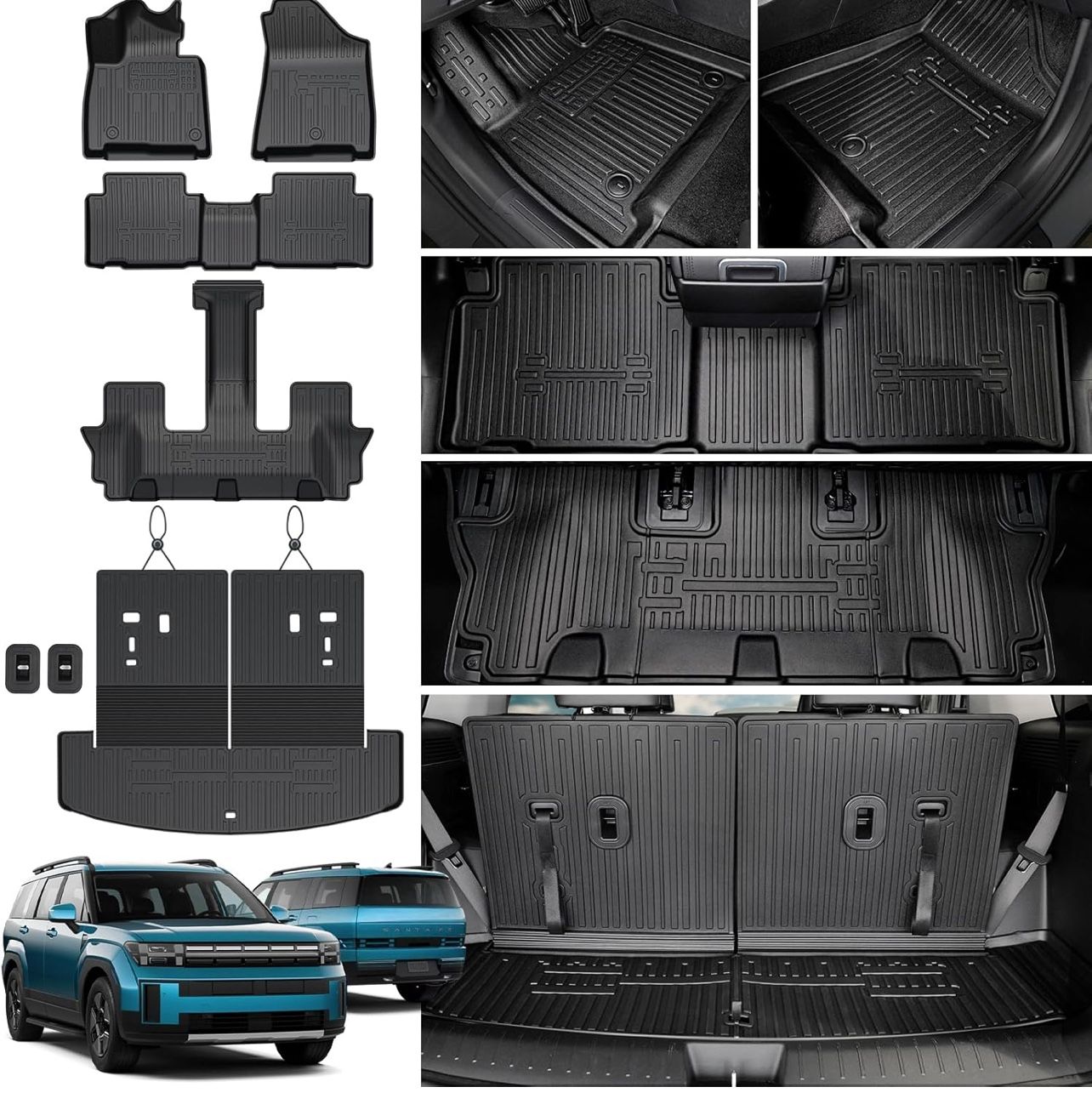 Floor Mats for 2024 2025 Hyundai Santa Fe Car Mat Accessories(Fit Hybrid and Gas), All Weather TPE Cargo Mat Trunk Mat with Backrest Mats XRT Calligra