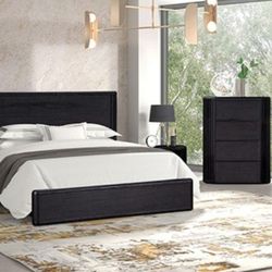Brand New Black Modern Style 4pc Queen Bedroom Set (Available In Eastern King)