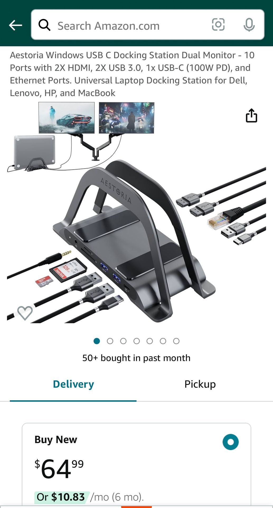 Windows Laptop Docking Station Dual Monitor - 10 Ports with 2X HDMI, 2X USB 3.0, 1x USB-C (100W PD), and Ethernet Ports