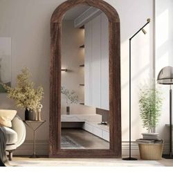 Arched Full Length Mirror with Solid Wood Frame, 65x22 Farmhouse Wall Mounted Floor Mirror with Stan