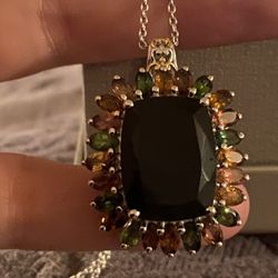 Black & Multi-Tourmaline Necklace - silver - new!