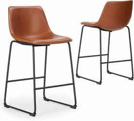 26" Bar Stools Set of 4 Counter Height With Back PU Leather Dining Chairs Brown