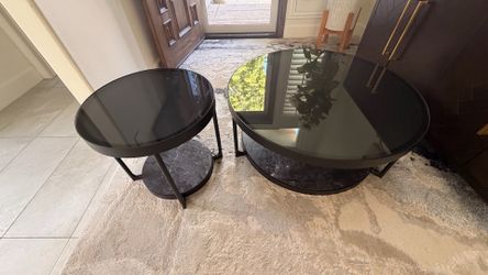 Round glass and stone Coffee Table and end Table