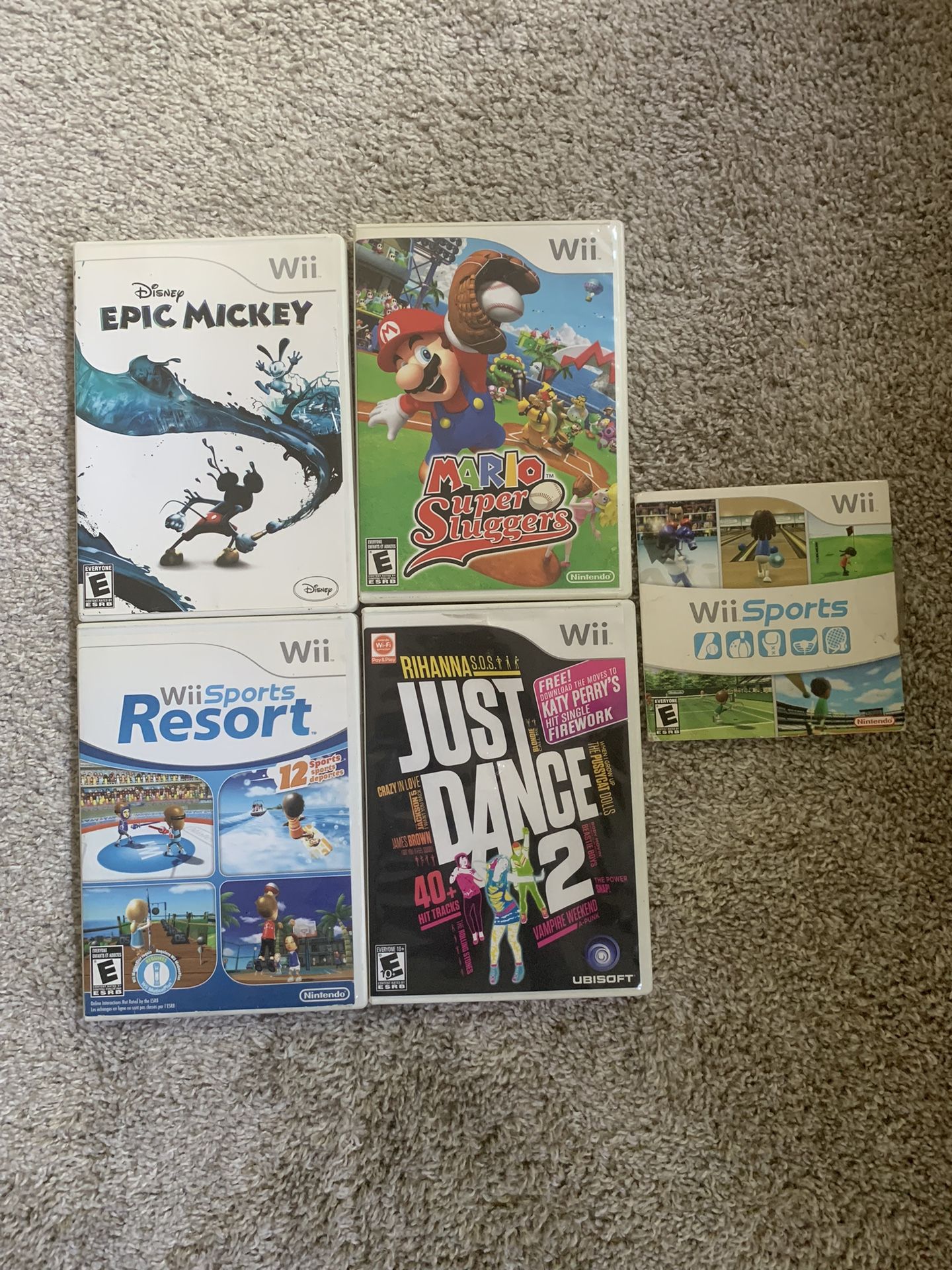 5 Nintendo Wii Games โ Mario Super Sluggers, Wii Sports, Just Dance 2 + More