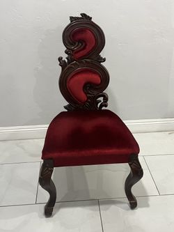 Accent Chair Deep Red Velvet Renaissance Carved wood