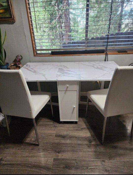 Folding table and chairs, Cabinet, Corner Shelf
