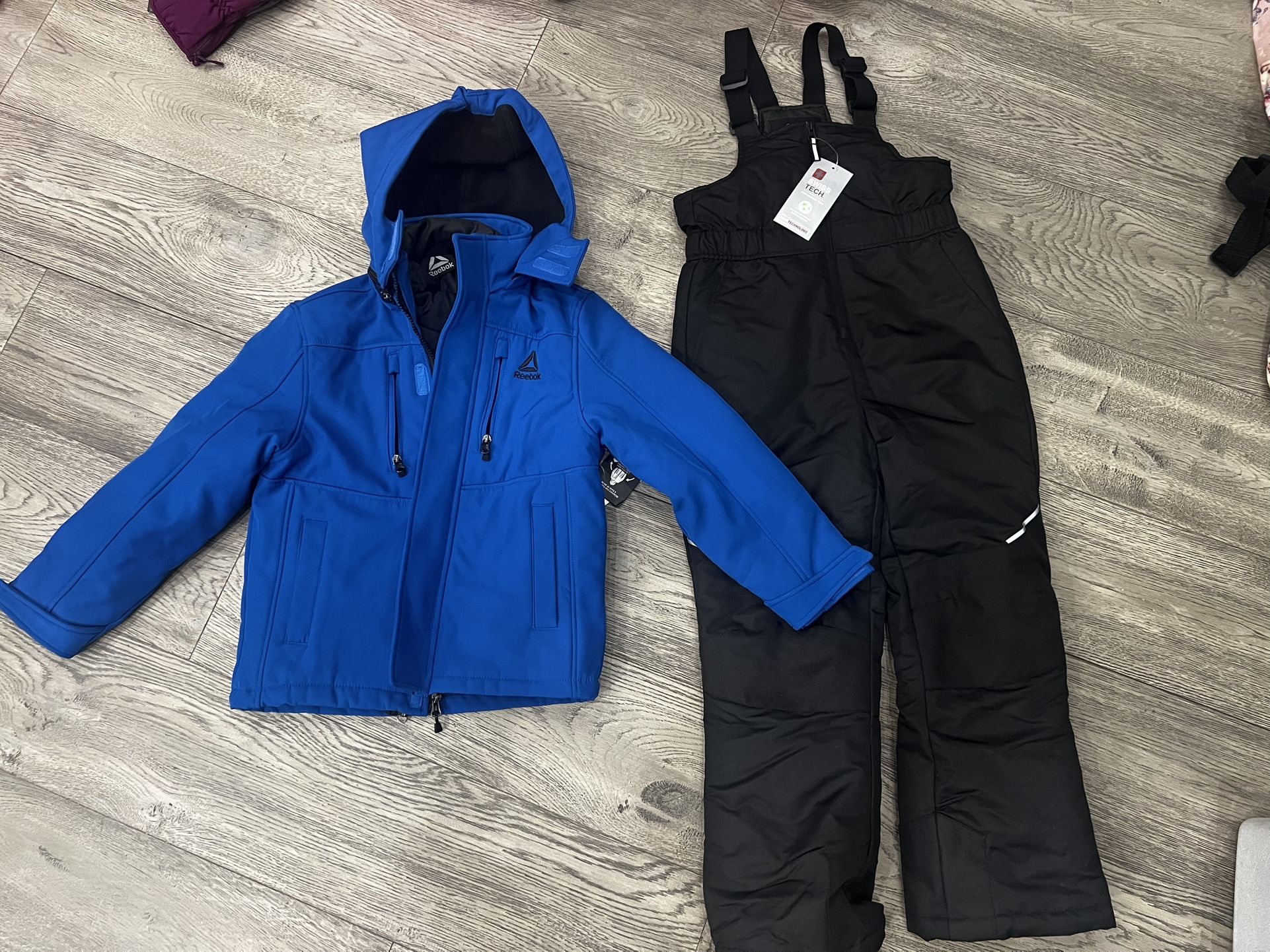 BRAND NEW Reebok And Swiss Tech Snow Jacket And Bib. Size 6/7, 7/8