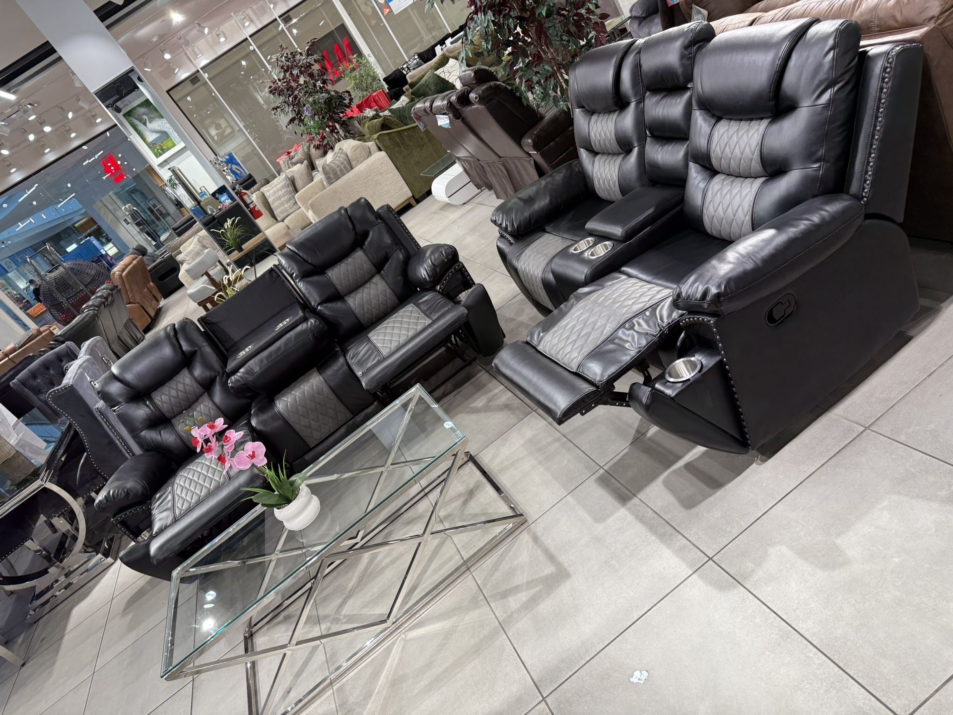 Manual Recliner Sofa Set With Hidden Cupholders 🖤🔥