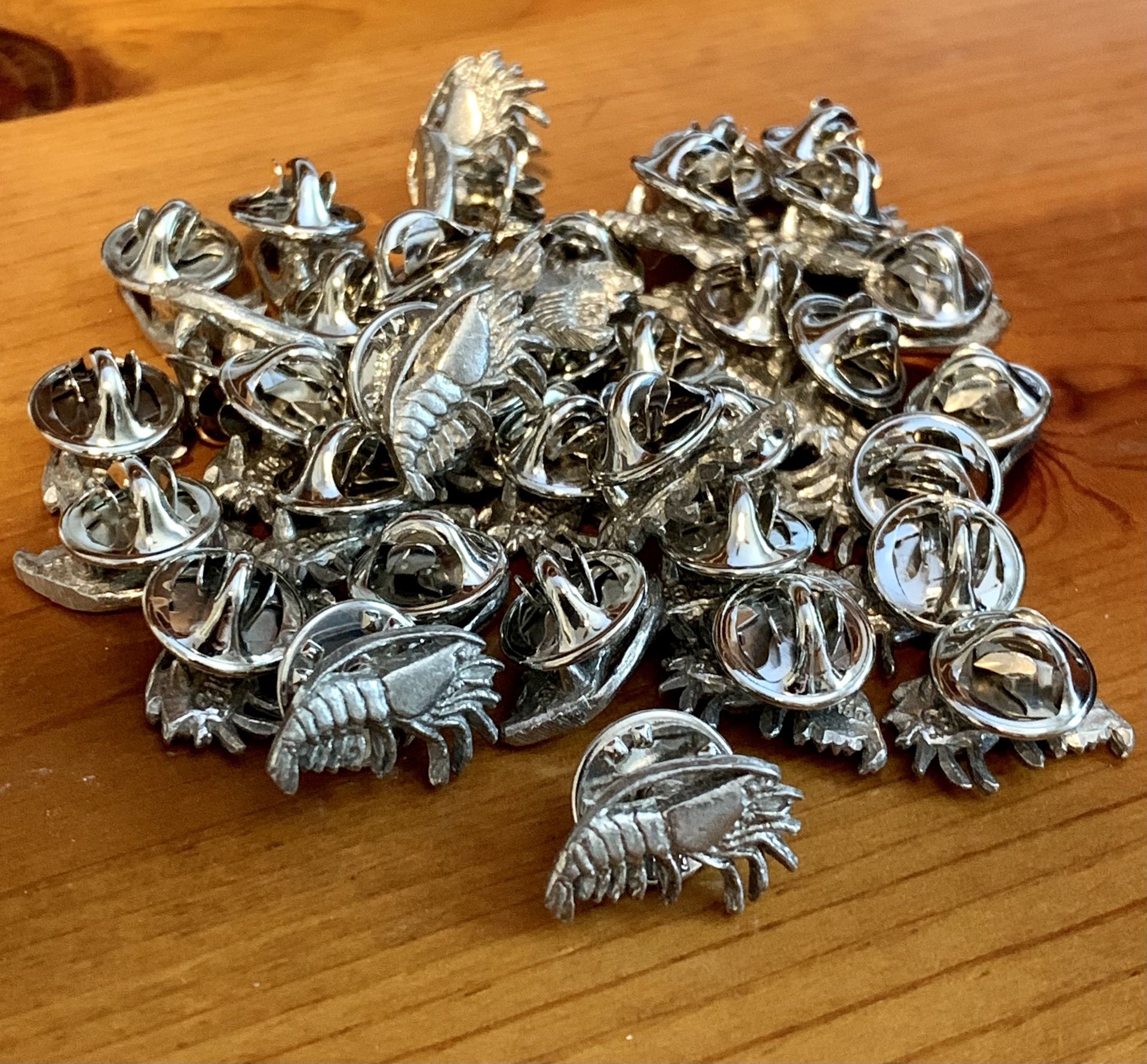 37 Pewter Tie Tacks With Backs SHRIMP Pins