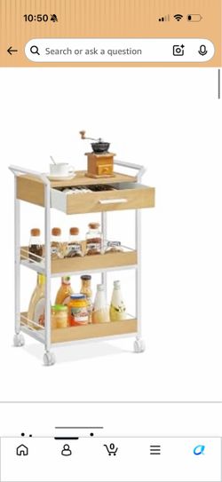 VASAGLE Storage Cart, 3-Tier Rolling Utility Cart with Table Top Top Drawer, Mesh Shelves, Handles, 4 Lockable Casters,