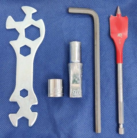 Mixed Lot 10mm, 17/32 Deep Sockets Multi Wrench Long tempered 6mm Allen Key Spade Bit