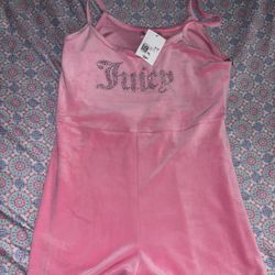 Juicy Couture Pink Velour Rhinestone Logo Romper