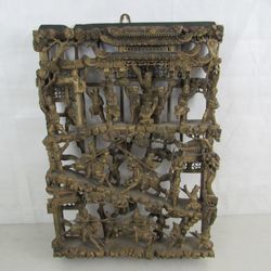Antique Chinese 3D Gold Tone Gilt War-Field Scenery Wood Carved

