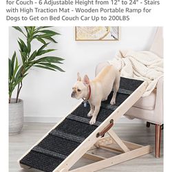 SWEETBIN Dog Ramp Adjustable From 12-24” High Traction Mat Up To 200 Pounds Wood Carrying Handle NEW