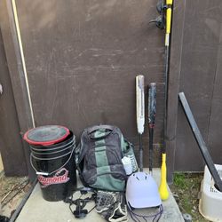 Softball Gear (Softball Bag, Helmet, Face Proctector, Composite Bat, Softball Bucket With 15 Balls, Hit And Stick Eye Coordination, And Spin DR)