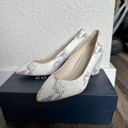 Cole Haan Karena Embossed-Snakeskin Suede Block Heel Pumps
