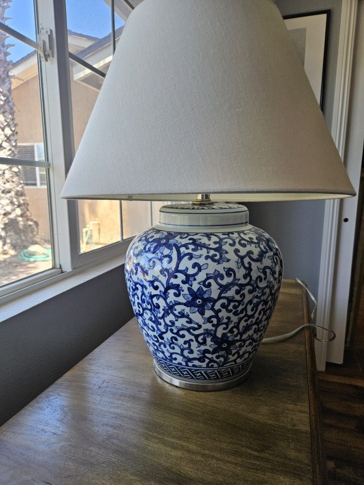 Lamps Lauren Ralph Lauren Porcelain Blue & White Chinoiserie Floral With Polished Nickel