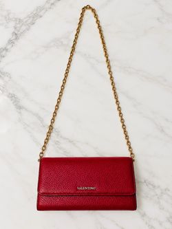 Authentic Valentino Red Leather Chain Wallet Bag