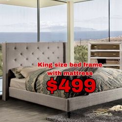 New In Box King Bed Frame With Mattress (Read Description Below)