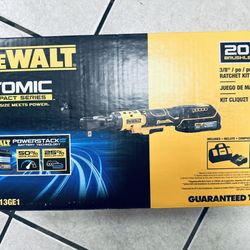 New DeWalt 20-Volt 3/8 in. Ratchet Kit (1) POWERSTACK Oil resistant Battery (1) Charger & Tool Bag. $220