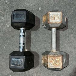 Mismatch 30lbs Rubber/Metal Dumbbells
