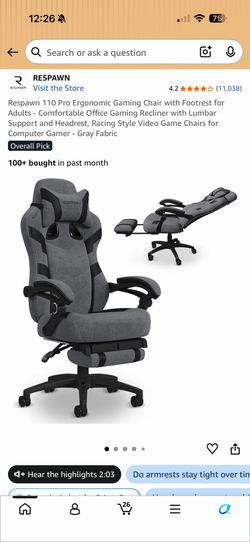 Brand New Grey/Black Respawn 110 Pro Tall Back Reclining Gaming Chair w/Slide Out Footrest
