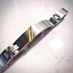 10k Yellow Gold Stainless Steel & Diamonds Men’s Bracelet