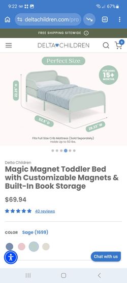 Delta Children Magic Magnet Toddler Bed with Customizable Magnets & Built-In Book Storage $45