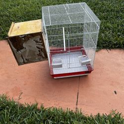 Bird Cage 22” Height By 15” Wide By 15.5” Deep (NOT COUNTING THE HOME MADE WOOD BOX) See All Pictures $45