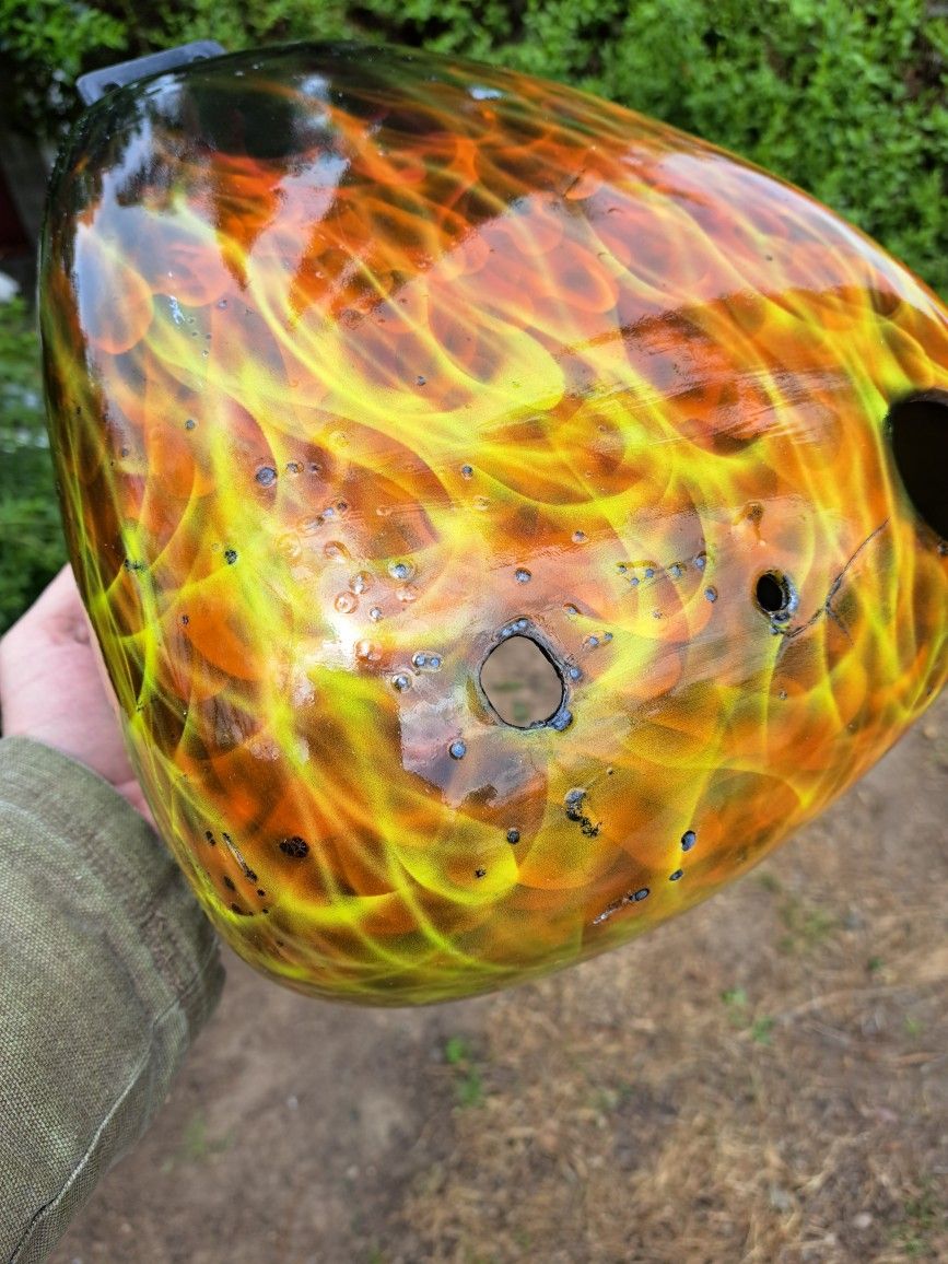 Plastic motorcycle tank with true flames