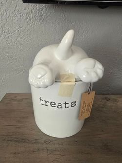 Brand New Cute Ceramic Dog Tail Treats Jar 6.57" L x 5.59" W x 8.54" H