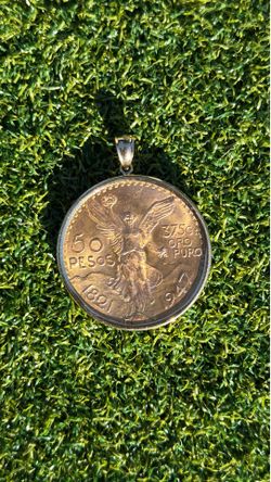 Original 1947 Mexican 50 pesos Centenario Gold Coin Solid 22k Yellow Gold Oro bezel pendant