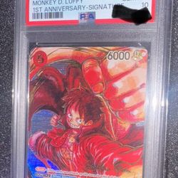 One piece Op05 Monkey D Luffy 1st Anniversary Oda Signature PSA 10
