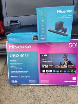 Hisense 5.1 ch sound bar with wireless subwoofer plus 50" UHD 4K  H5series smart tv
