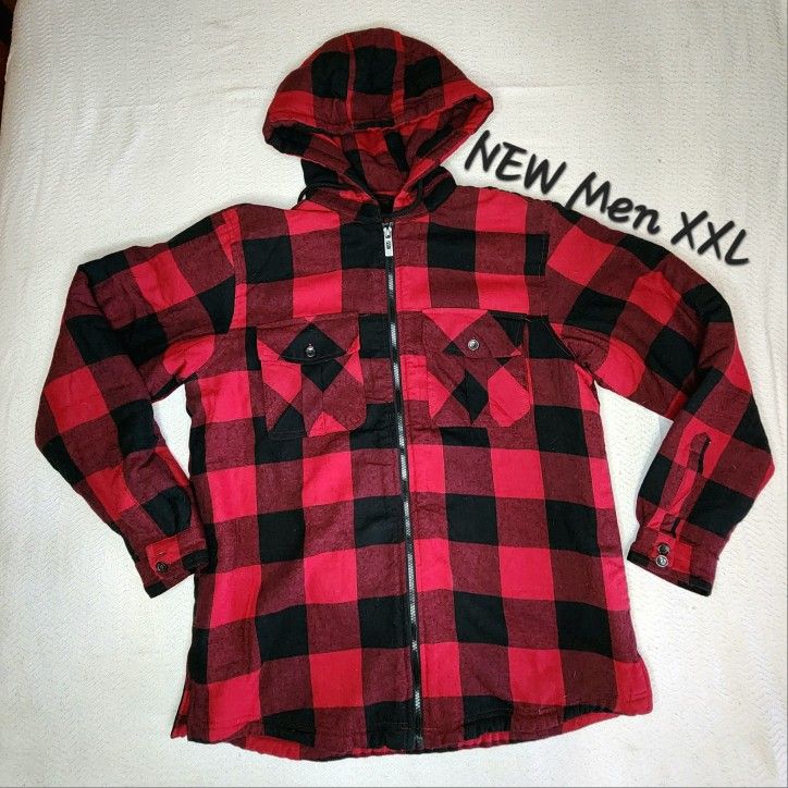 NEW Red/Black plaid sherpa lined warm jacket Men XXL