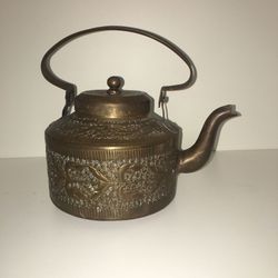 Rustic Bronze Hand Carved Vintage Kettle