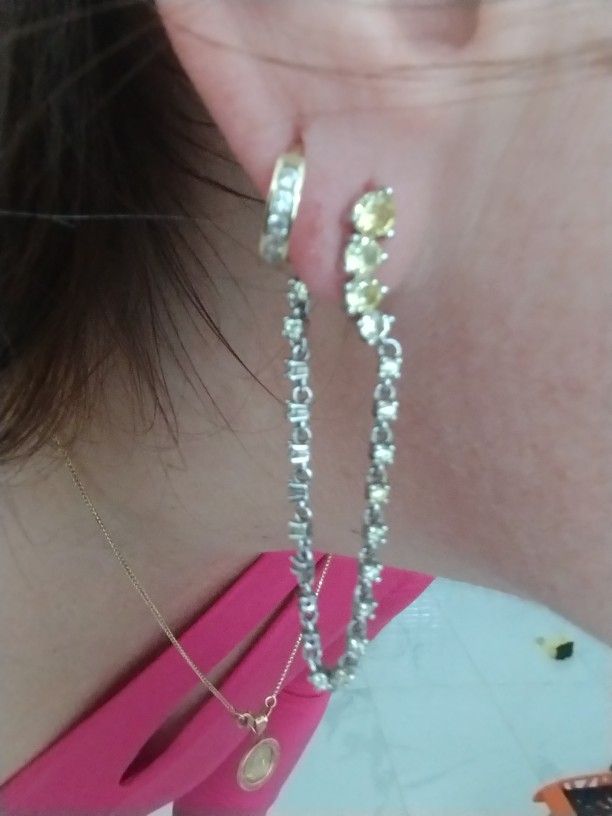 Juego De Aretes De Plata Con Zirconias Amarillas 