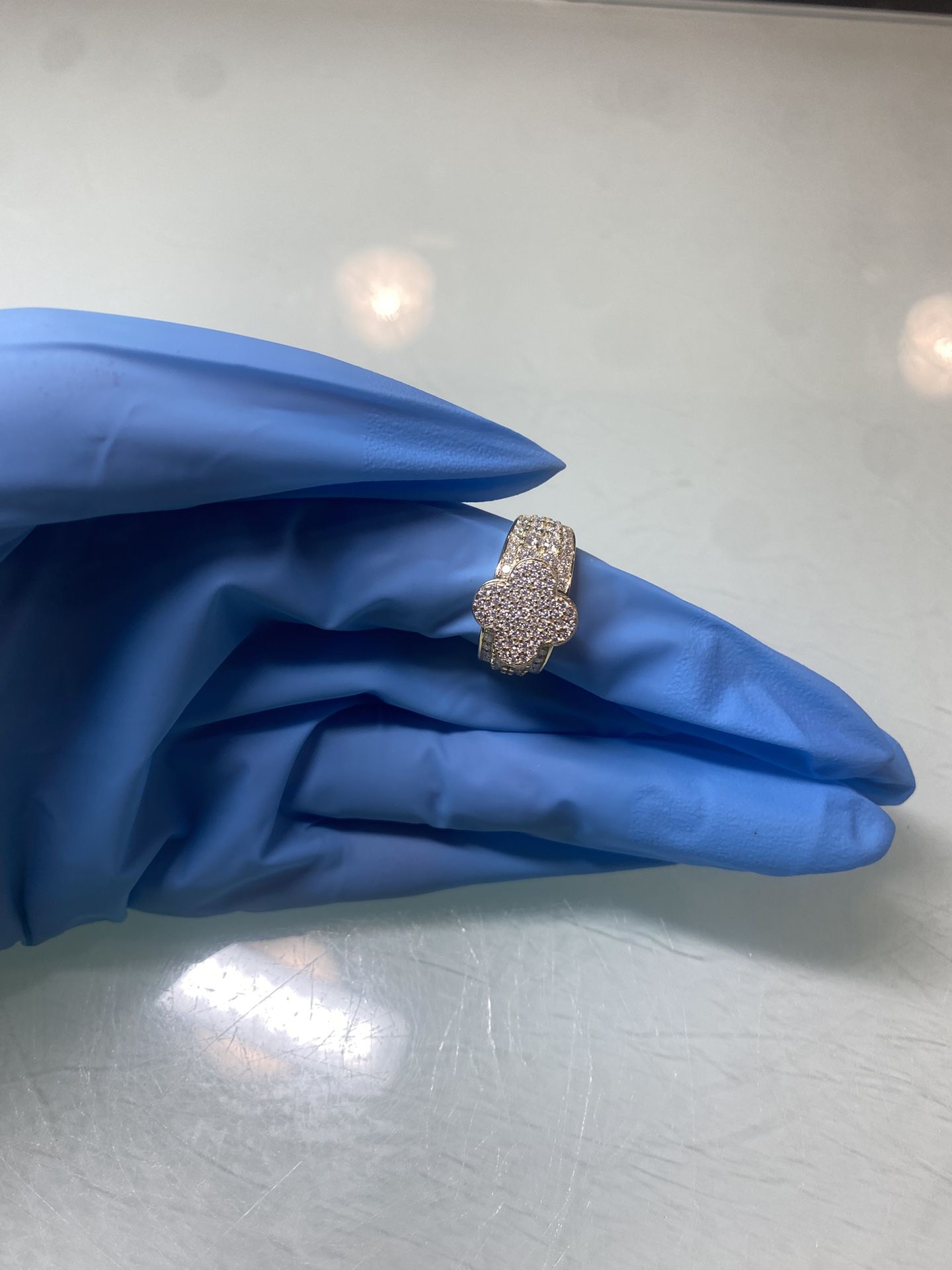 925 Sterling Silver Gold Plated Iced Out Clover Ring