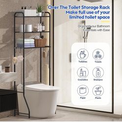 samstar 3 Tier Over The Toilet Storage Rack, Bathroom Organizer Shelves Cabinet Above Toilet, Freestanding Shelf Space Saver, Black