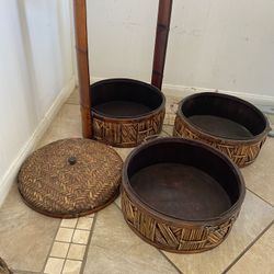 Chinese 3 Layer Basket .Bambo/ Wicker  Bambo Handle 