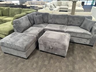 Reversible chaise gray sectional w/ ottoman